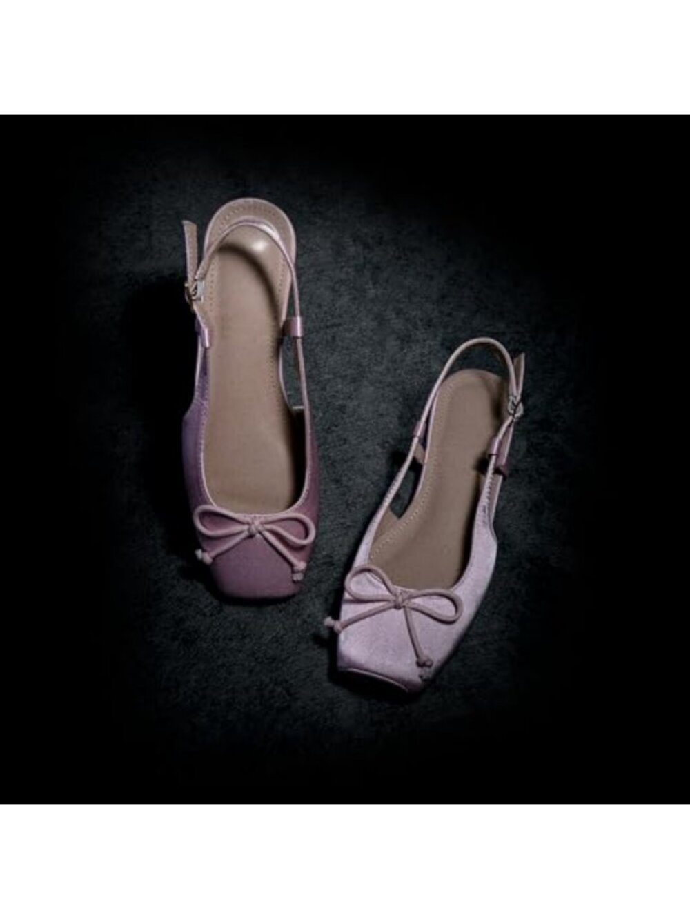 Women's Satin Ballet Flats Slingback Square Toe Bow Memory Foam Dressy Shoes - Picture 5 of 6